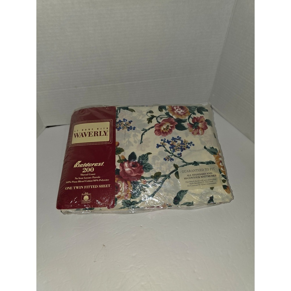 vintage Waverly Fieldcrest twin fitted bed sheet NOS shabby chic floral